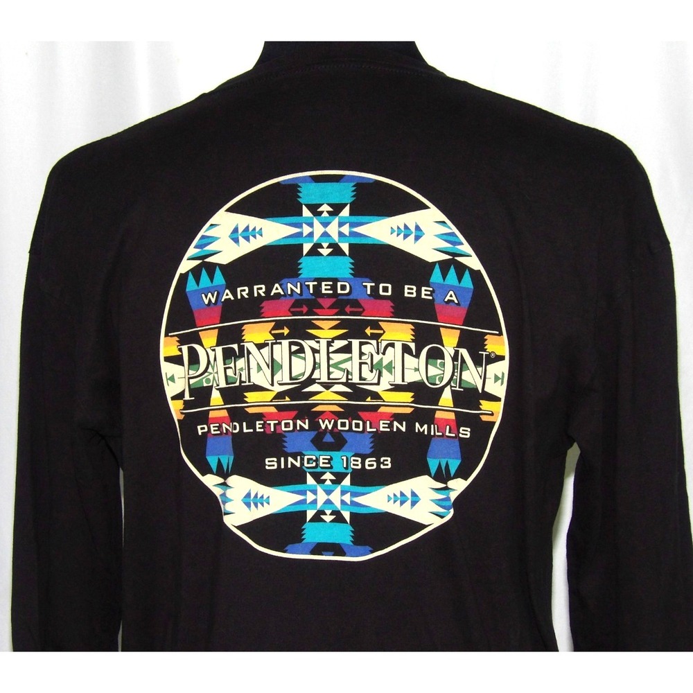 PENDLETON 100% Cotton Long Sleeved Black AZTEC Logo T-Shirt Men's Large